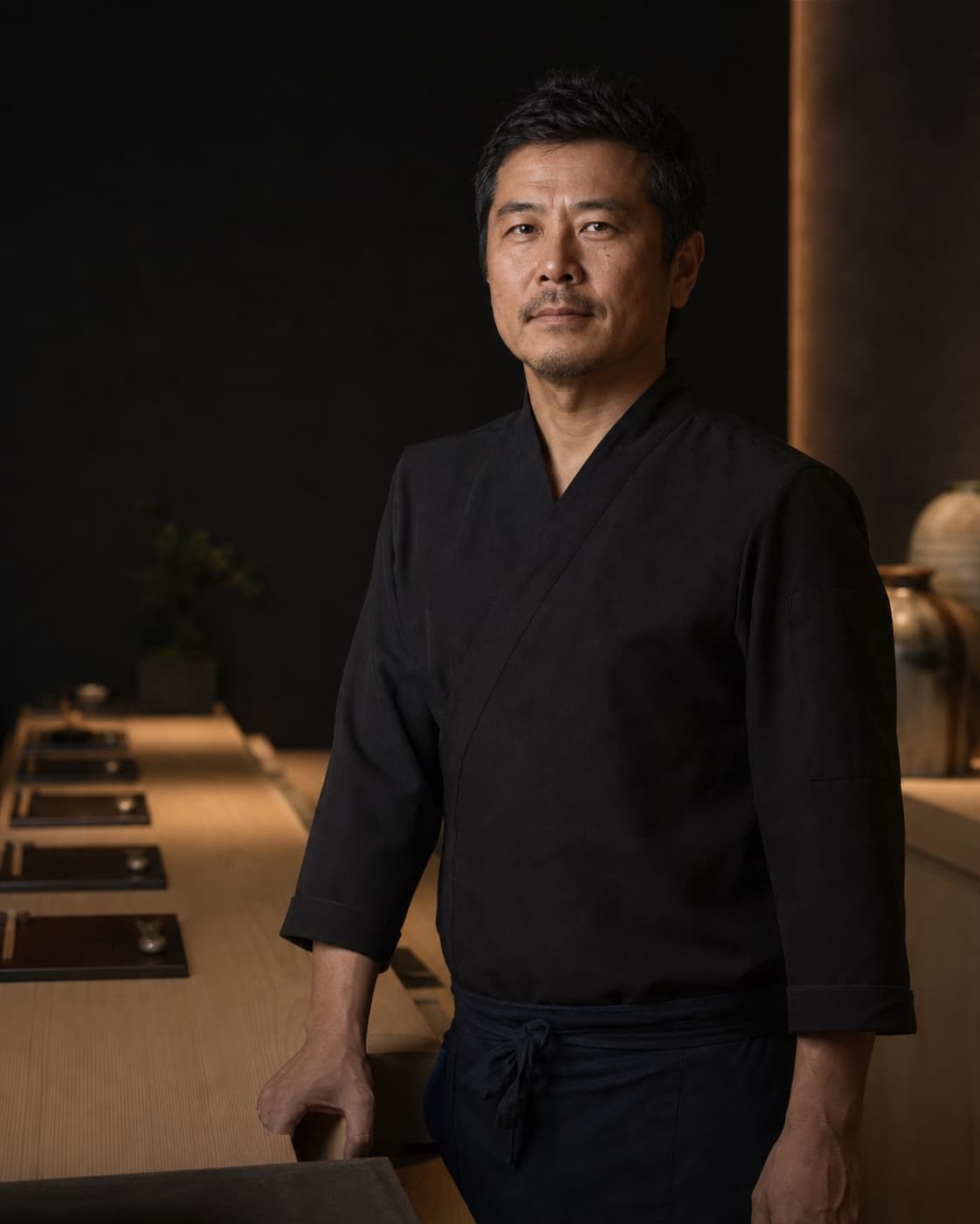 Portrait of fictional chef Ren Mizuno at the counter