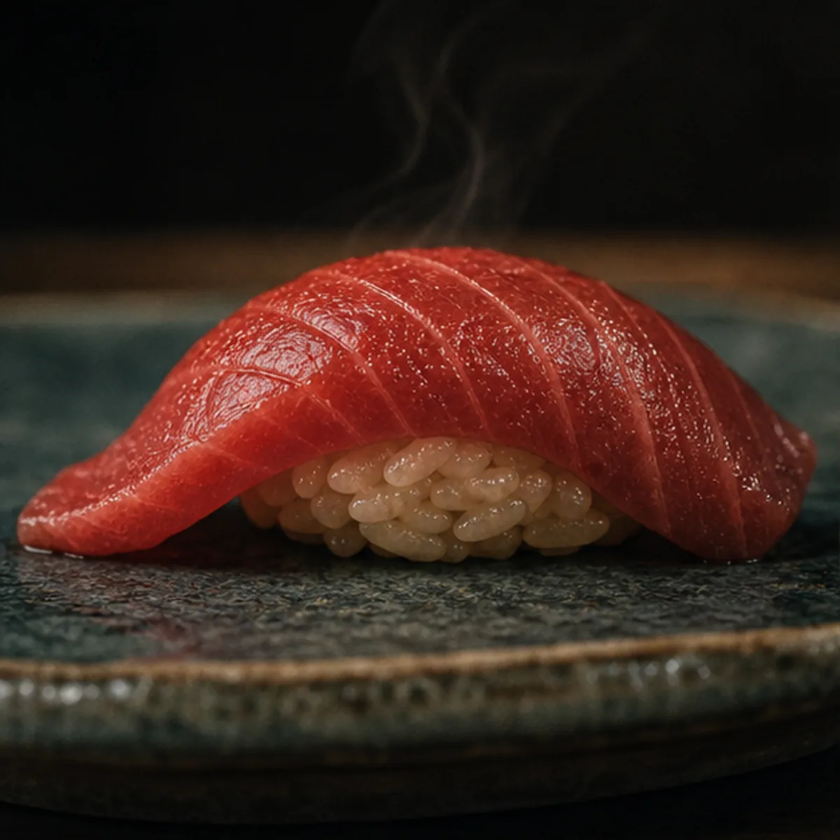 Bluefin nigiri on mineral ceramic